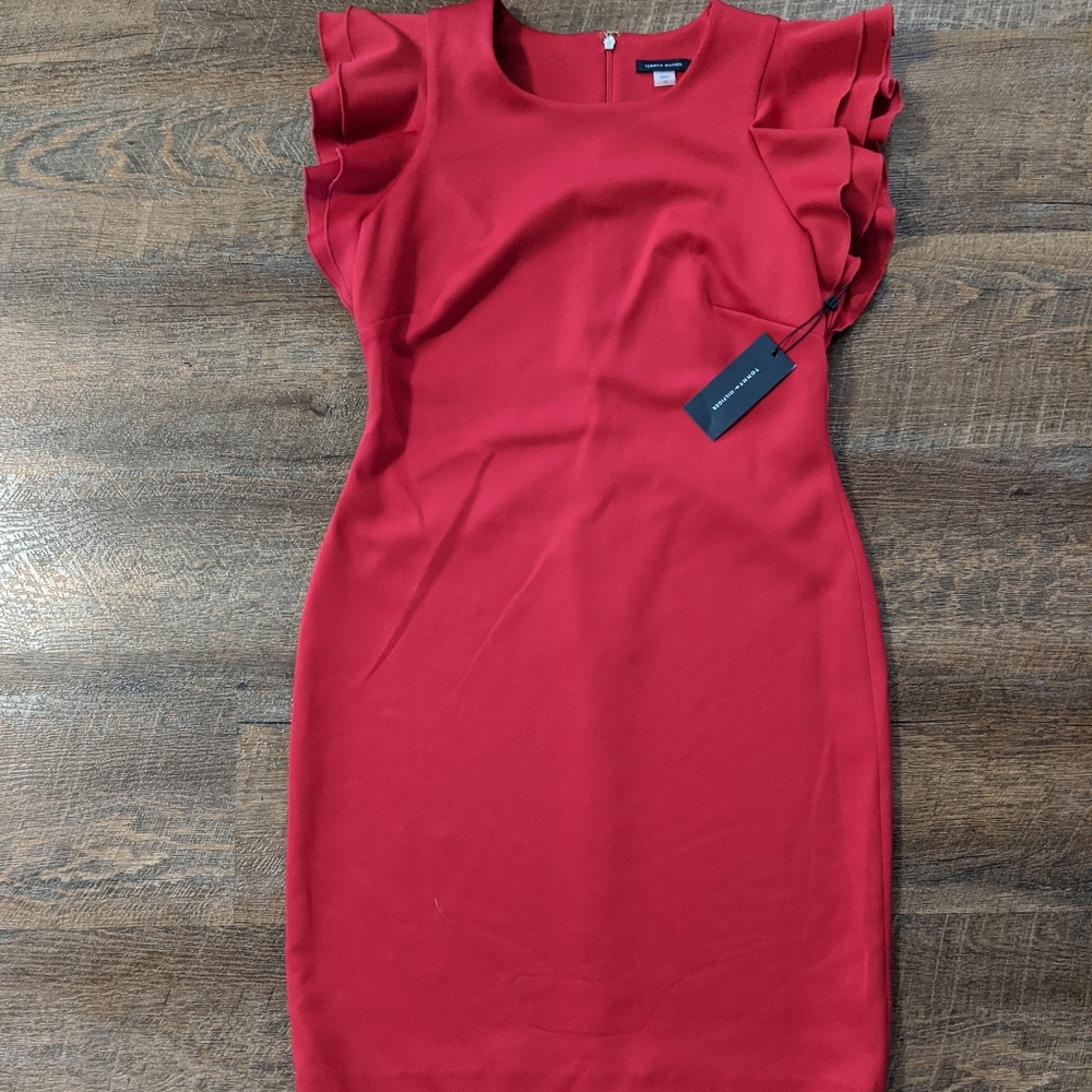 Tommy Hilfiger Red Ruffle Sleeve Dress